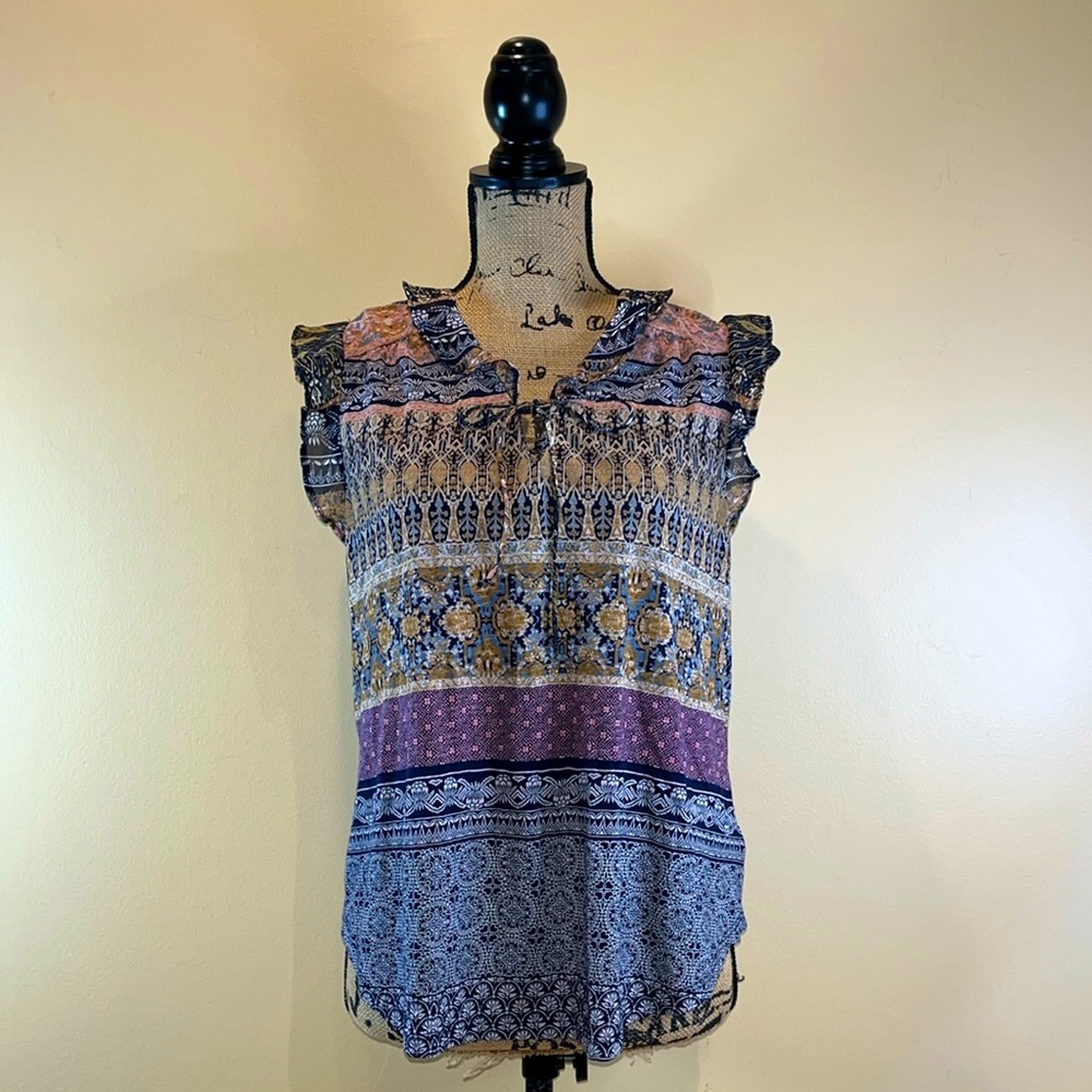 NWT Lucky Brand Printed Boho Hippie Blouse Top